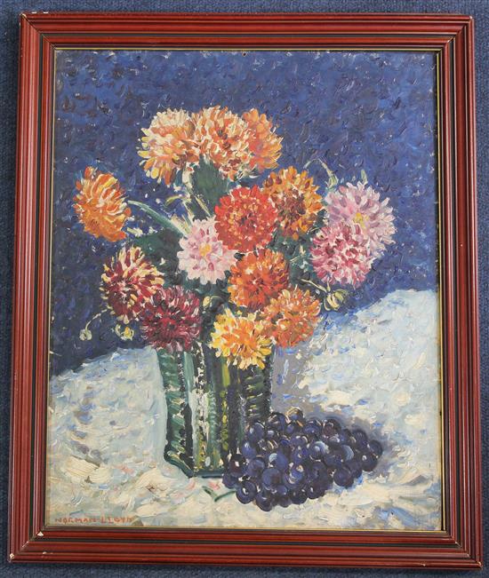 Norman Lloyd (1897-1985) Still life of flowers and grapes, 15.5 x 12.5in,